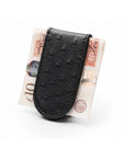 Real Ostrich Leather Magnetic Money Clip, Black, back
