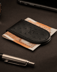 Real Ostrich Leather Magnetic Money Clip, Black, lifestyle