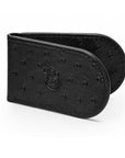 Real Ostrich Leather Magnetic Money Clip, Black, front