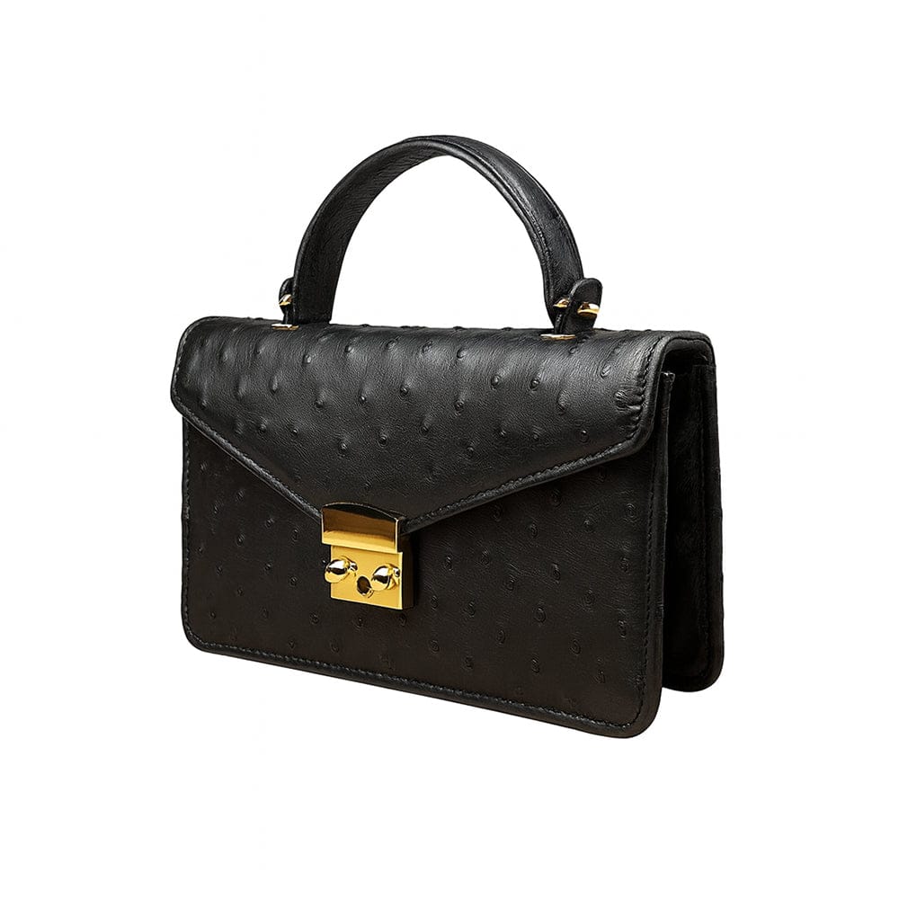 Real ostrich Maya bag, black ostrich, side