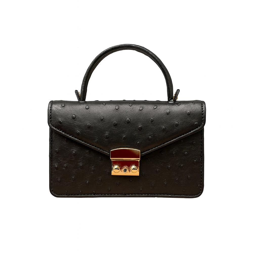 Real ostrich Maya bag, black ostrich, front