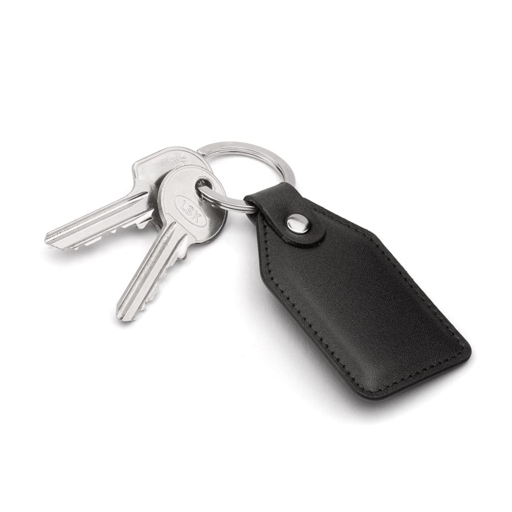 Rectangular leather key fob, black, front
