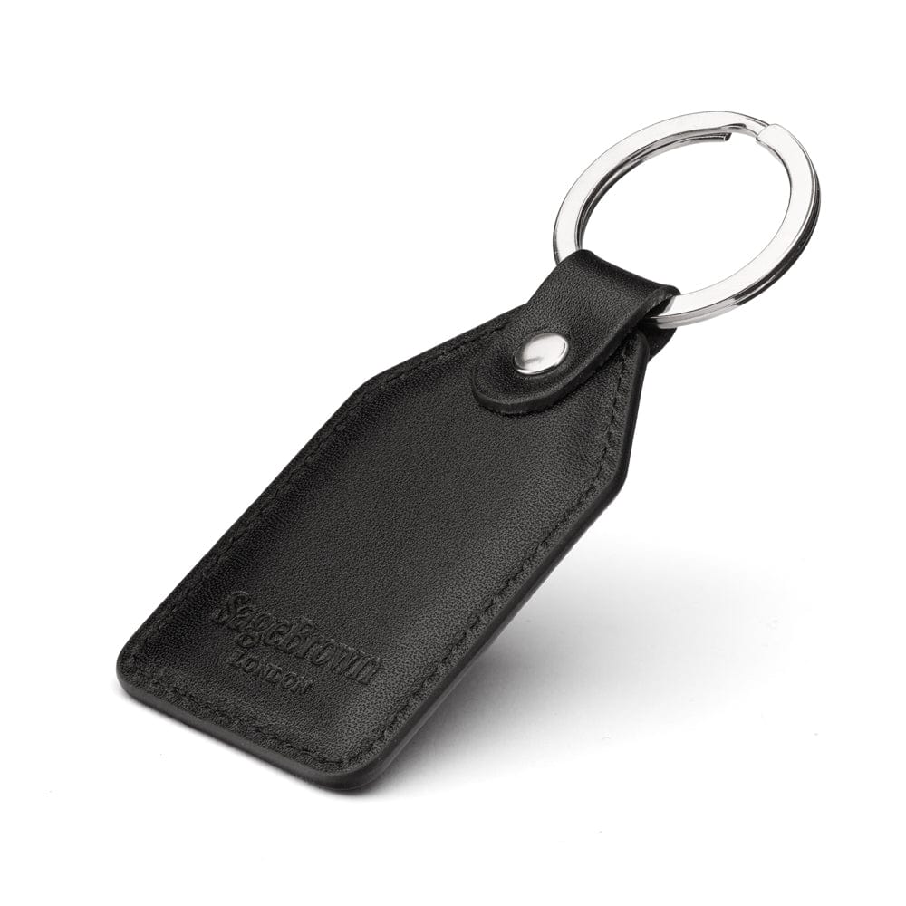 Rectangular leather key fob, black, back