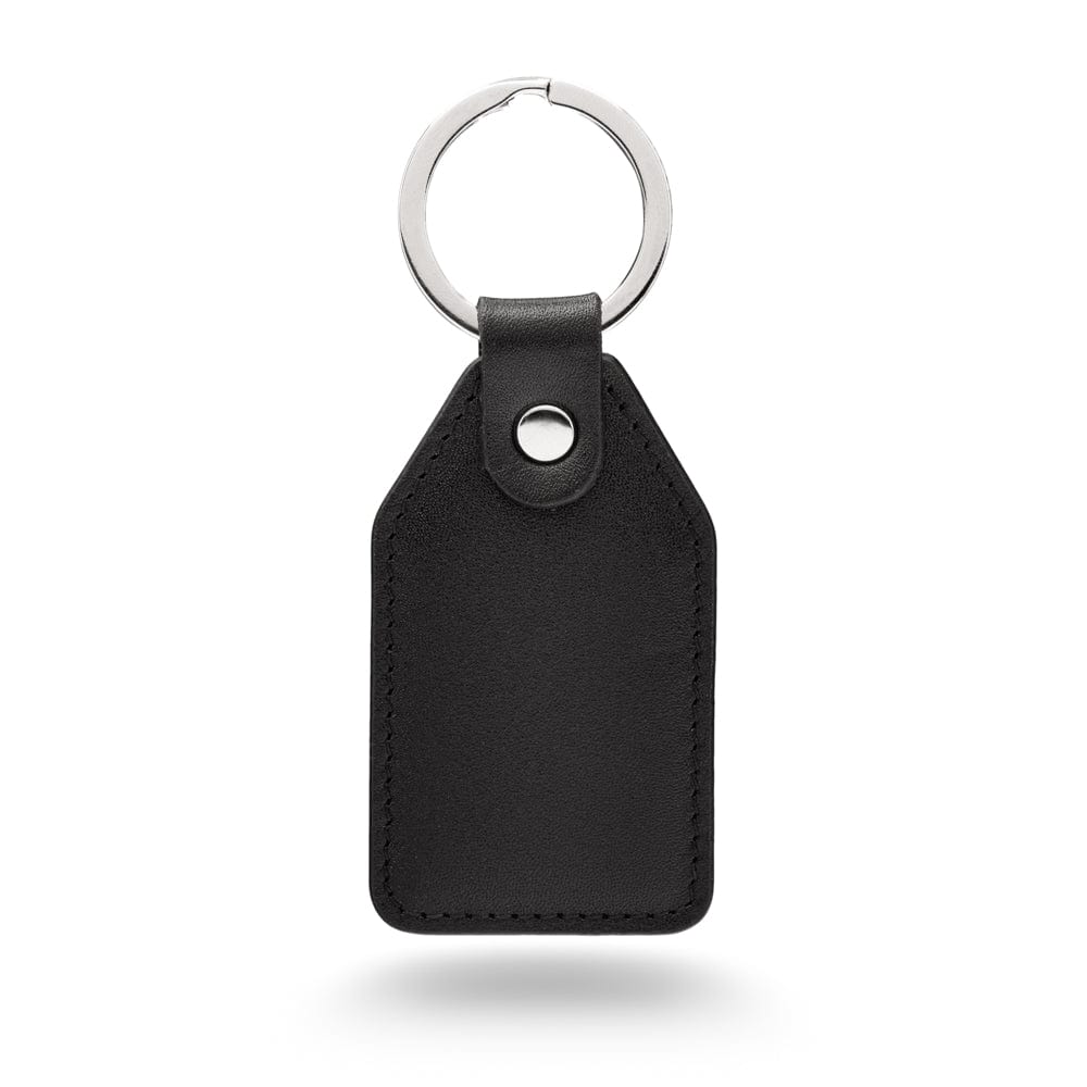 Rectangular leather key fob, black, front view