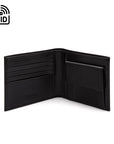 RFID leather wallet with coin purse, black, open