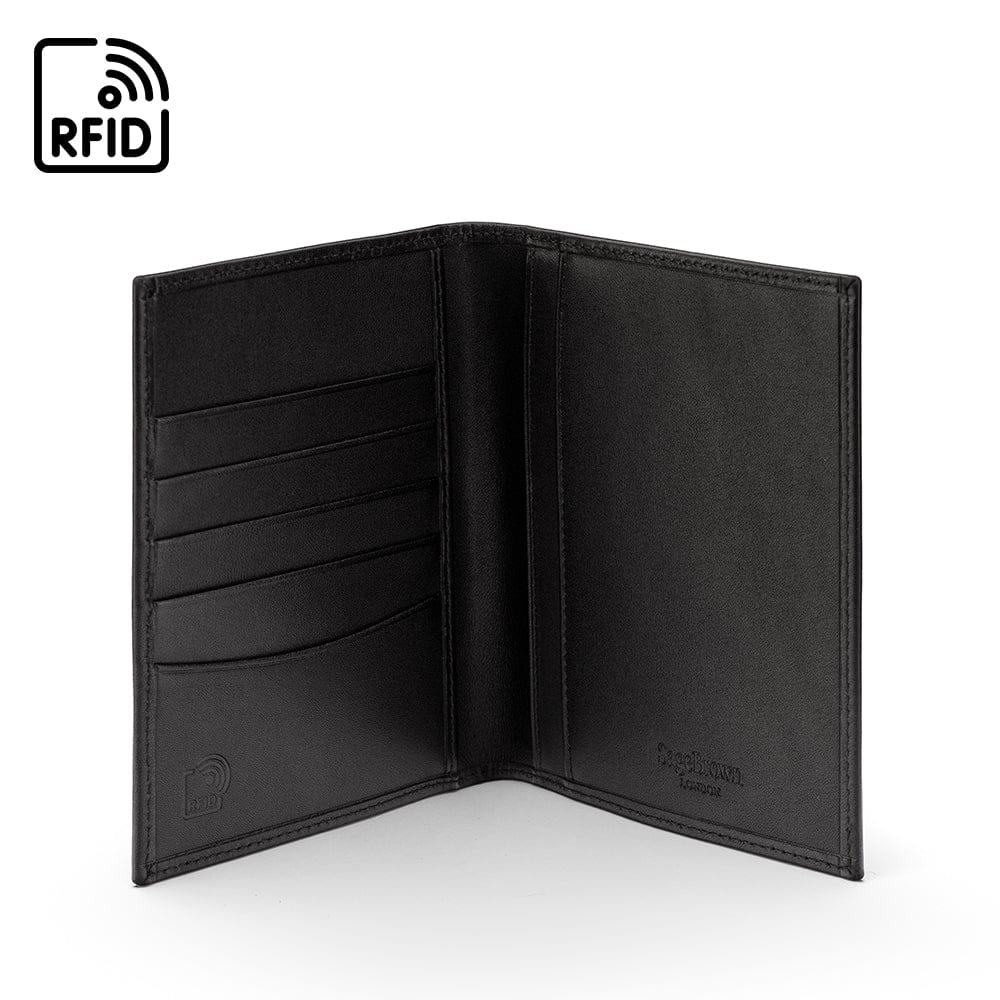 RFID leather passport holder, black, inside view