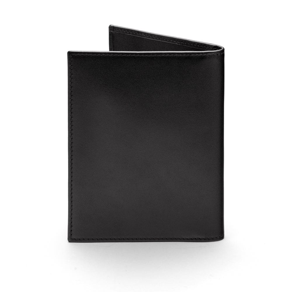 RFID leather passport holder, black, back view