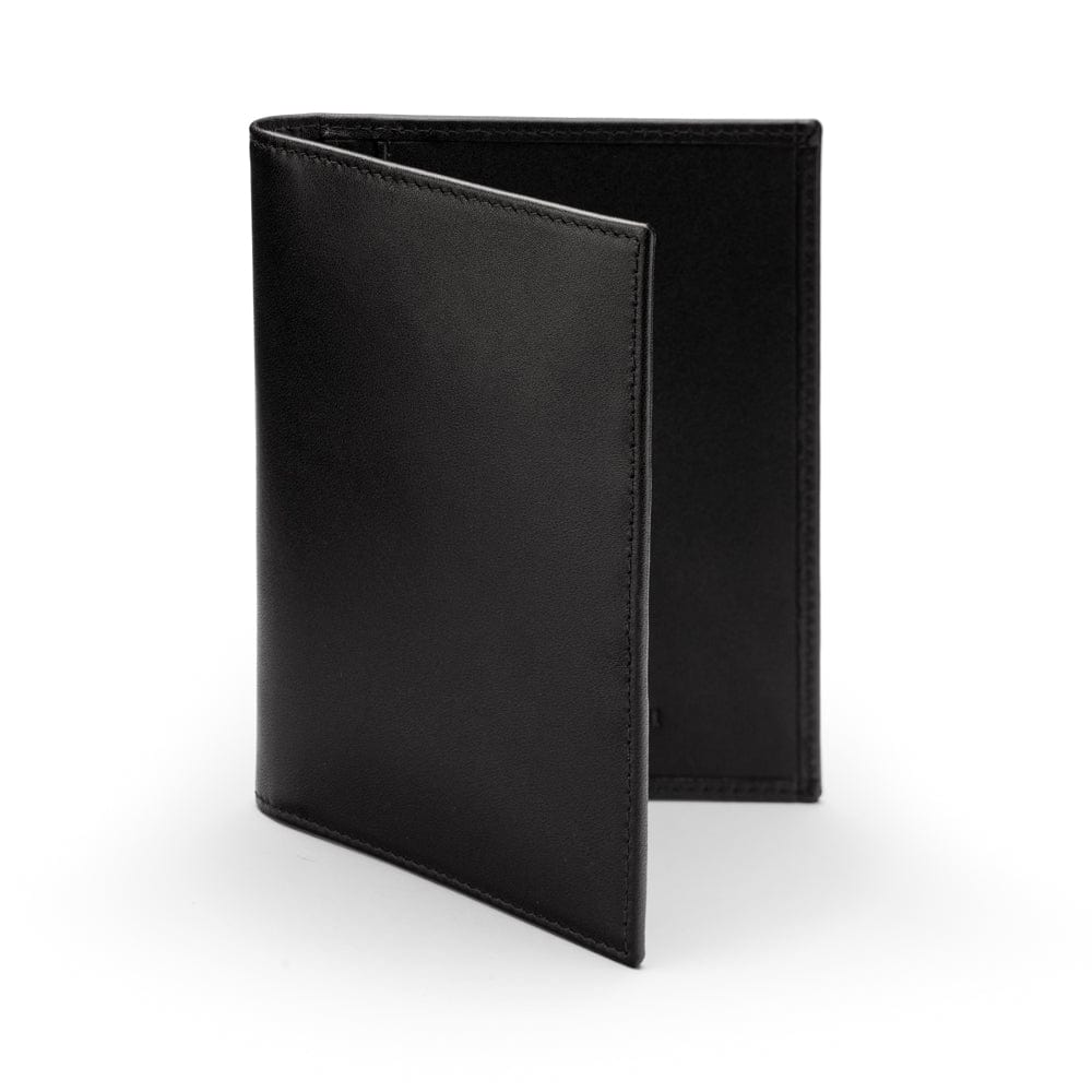 RFID leather passport holder, black, front