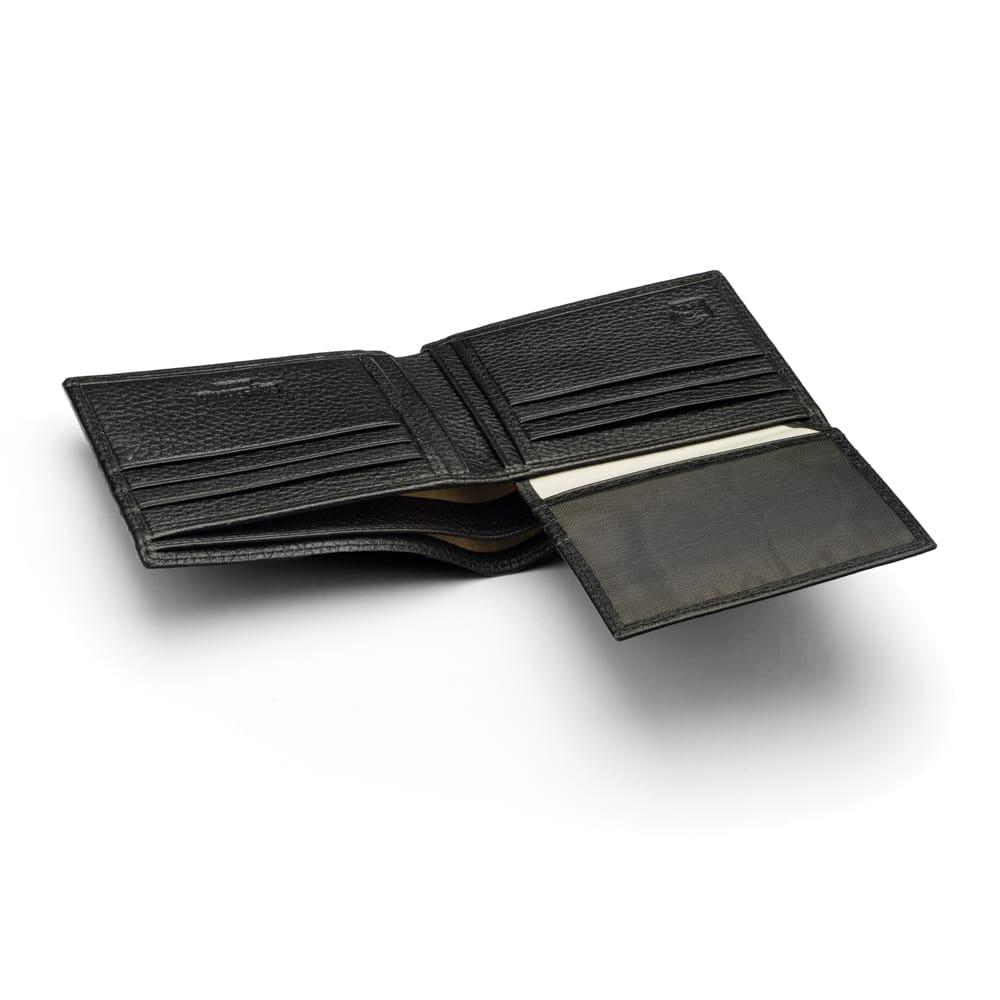 RFID leather wallet with 9 cc, black, ID window
