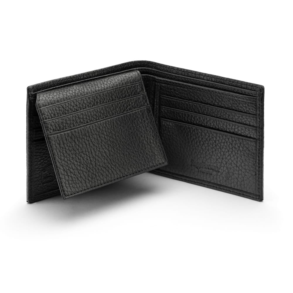 RFID leather wallet with 9 cc, black, open