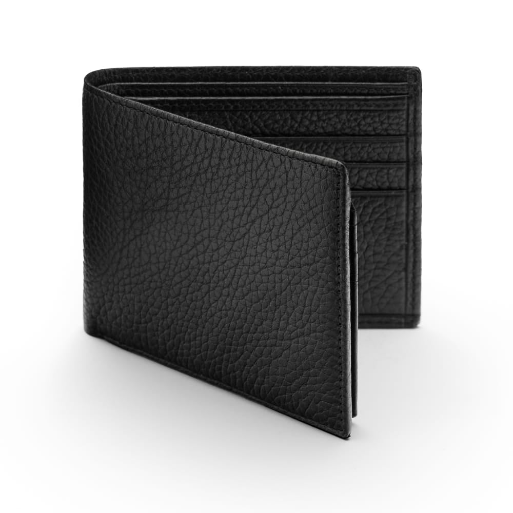 RFID leather wallet with 9 cc, black, front