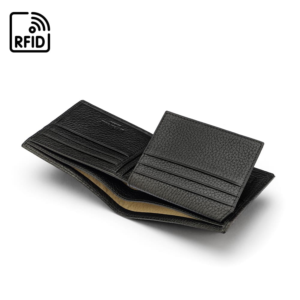 RFID leather wallet with 9 cc, black, inside