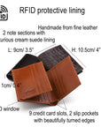 RFID leather wallet with ID, 9 CC, features and dimensions