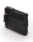 RFID small leather zip cin pouch, black, side