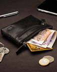 RFID Small leather zip coin pouch, black, lifestyle