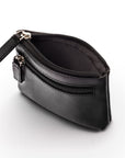 RFID Small leather zip coin pouch, black, inside