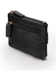 RFID Small leather zip coin pouch, black, back side