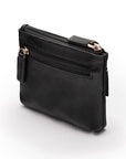 RFID Small leather zip coin pouch, black, front side