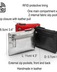RFID Small leather zip coin pouch, features and dimensions
