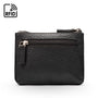 RFID small leather zip cin pouch, black, front view