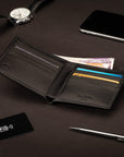 RFID wallet in bridle hide leather, black, lifestyle