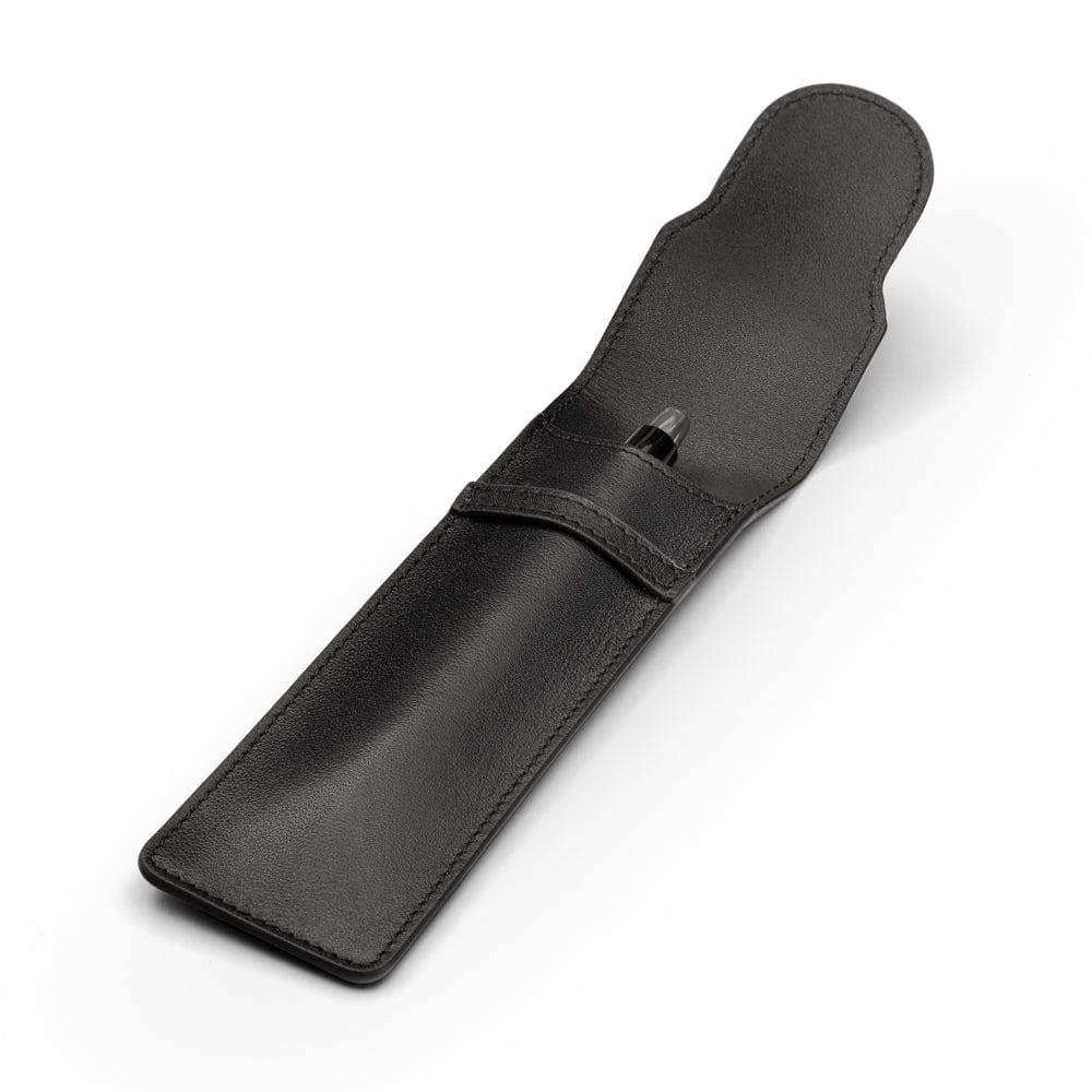 Single leather pen case, black, open