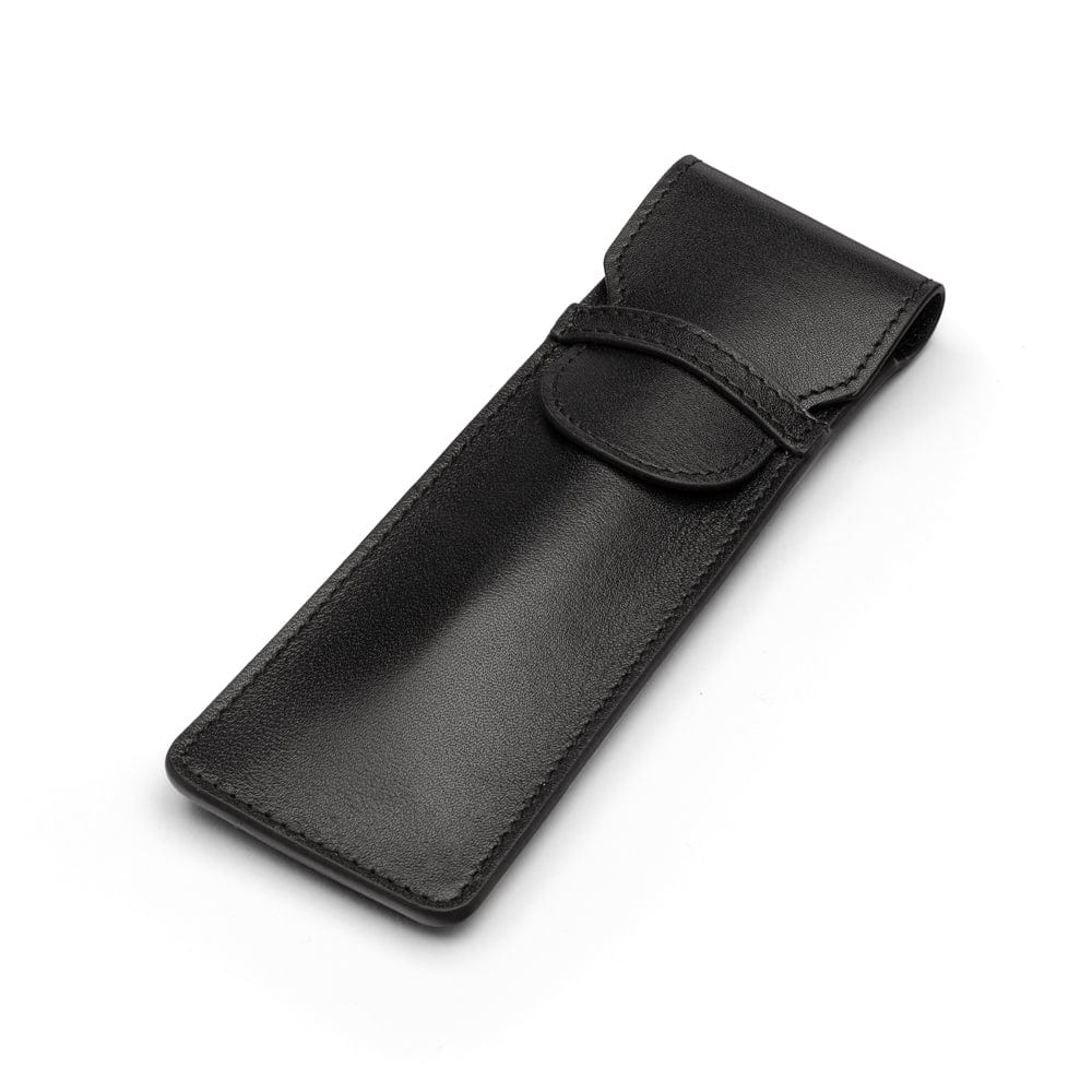 Single leather pen case, black, front