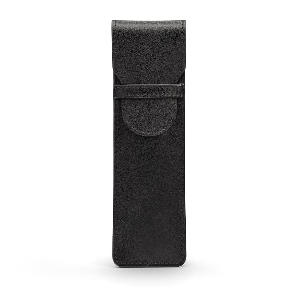 Single leather pen case, black, front view