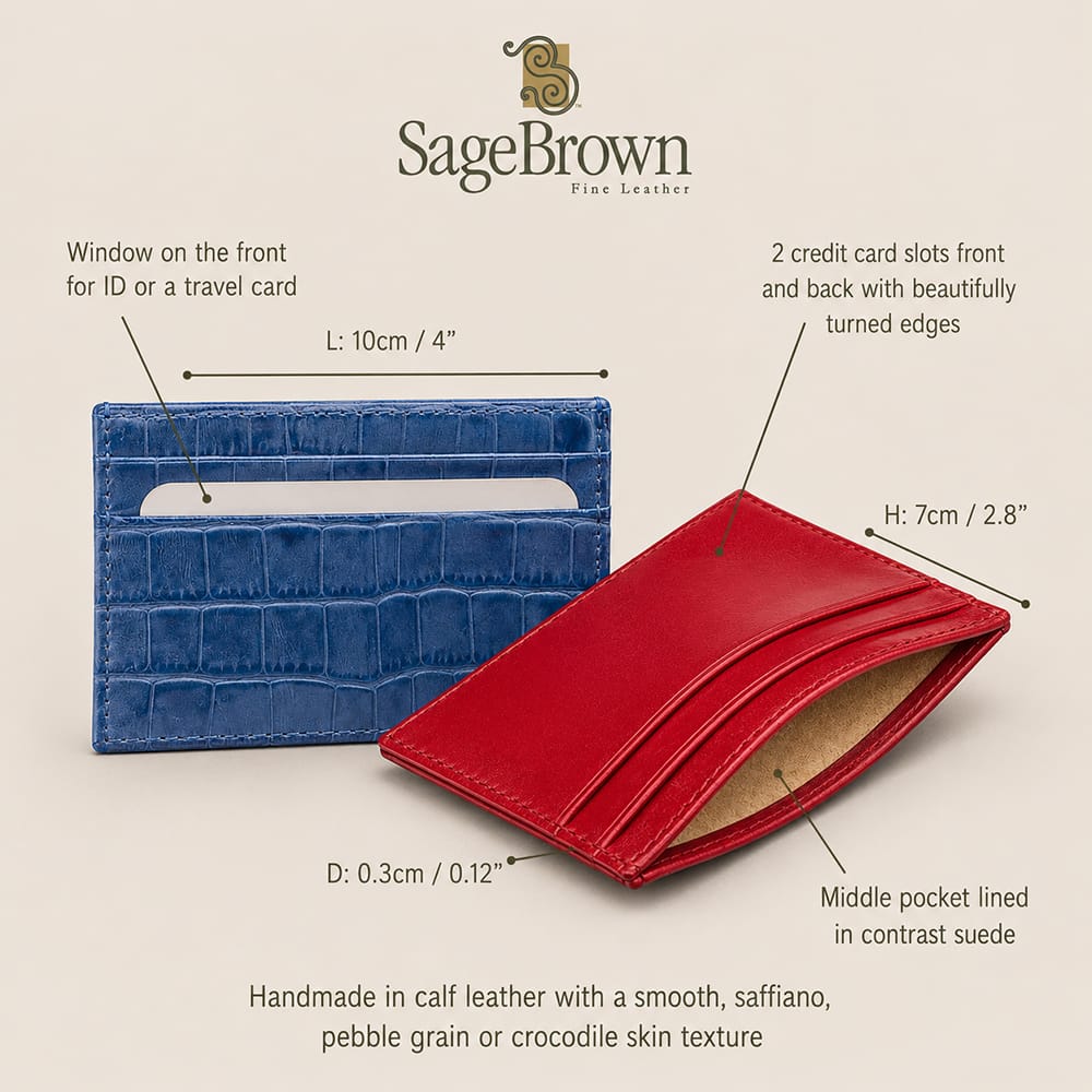 Slim Flat Leather Card Holder with 4 Credit Card Slot, features and dimensions