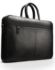 17" slim leather laptop bag, black, front