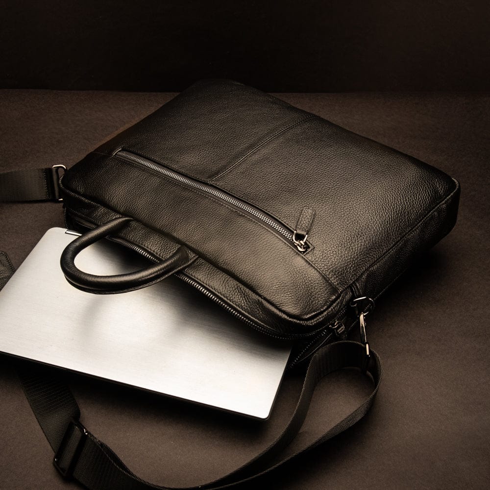 17&quot; slim leather laptop bag, black, lifestyle