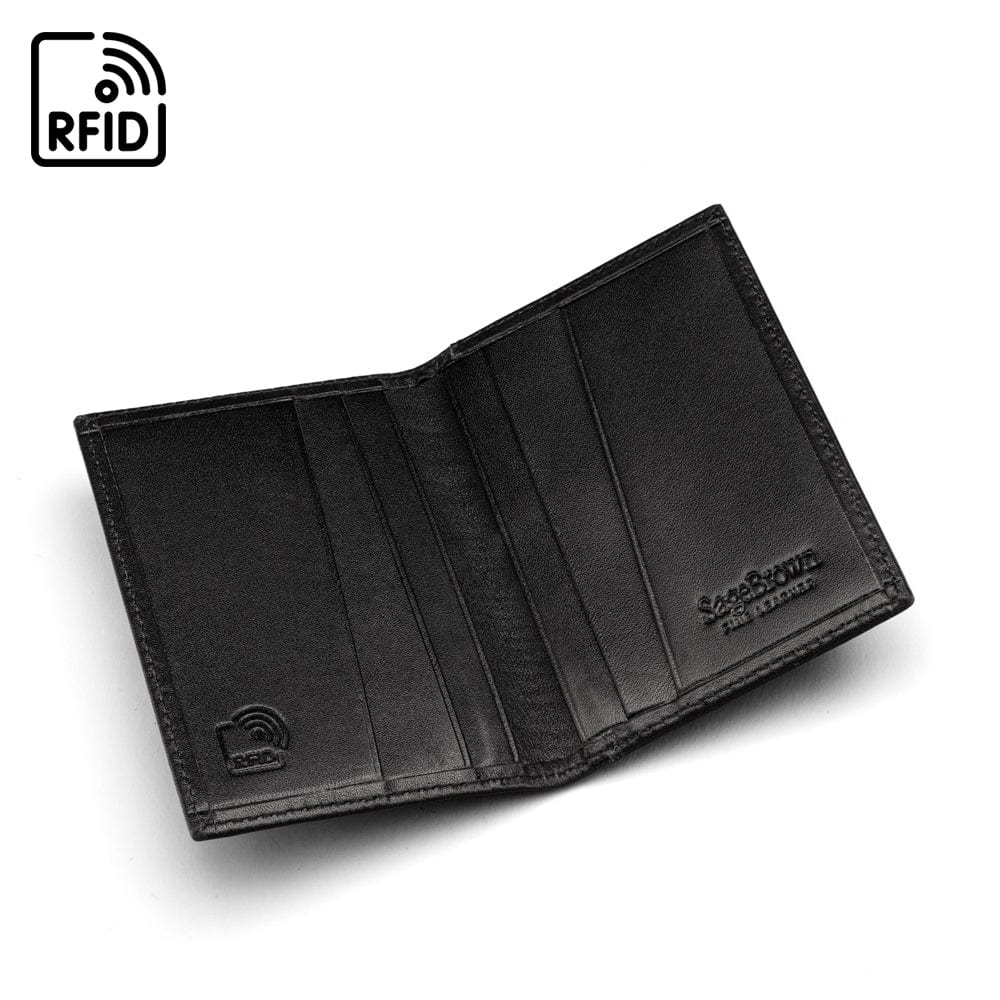 RFID leather credit card holder, black, open view