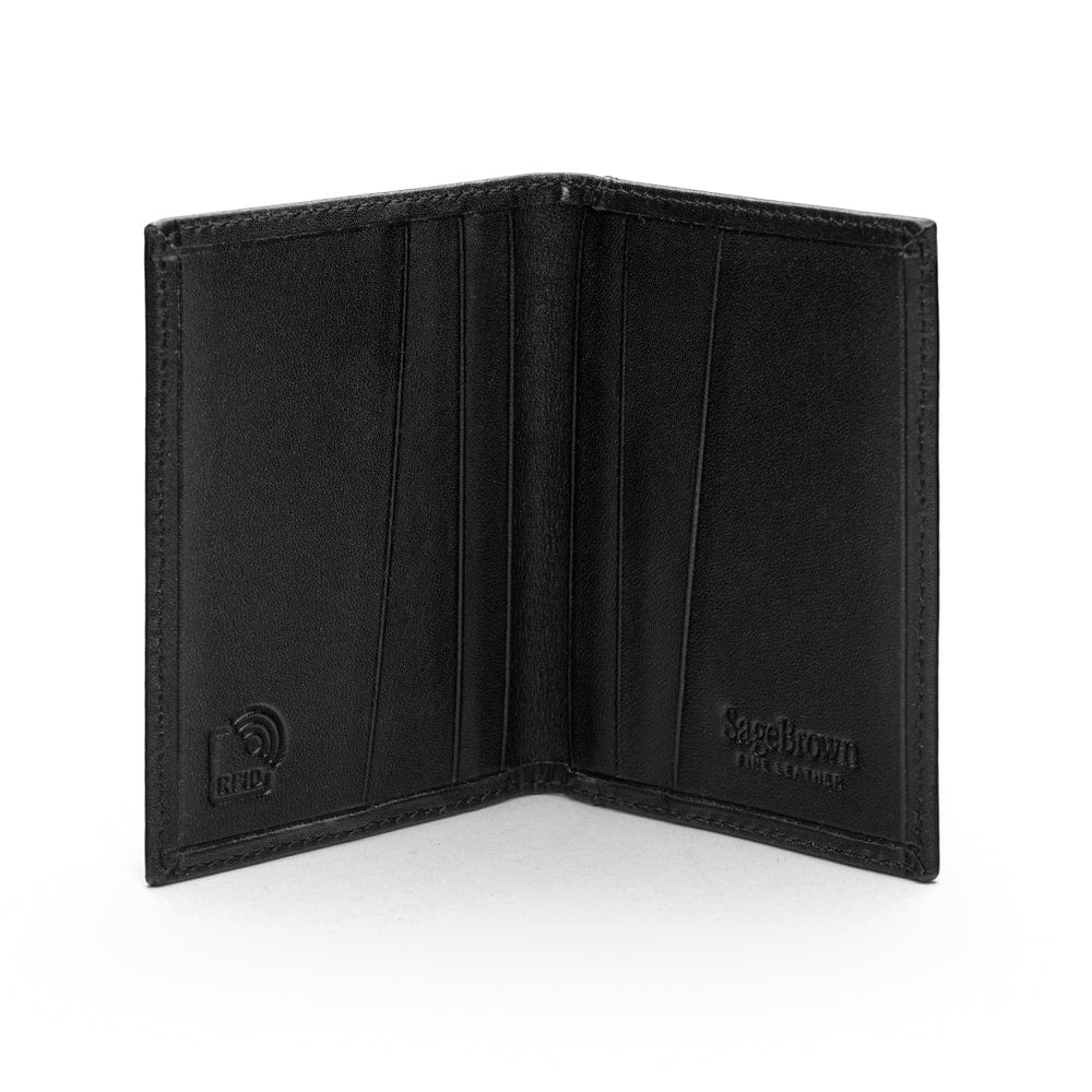RFID leather credit card holder, black, inside view