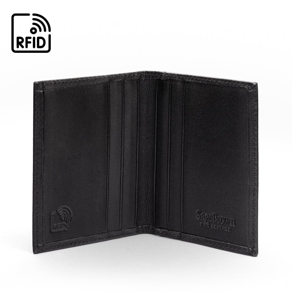 RFID leather credit card wallet, black, inside