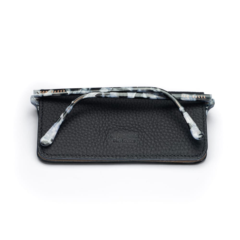 Slim Leather Glasses Lens Cover with Magnetic Closure, Black, back