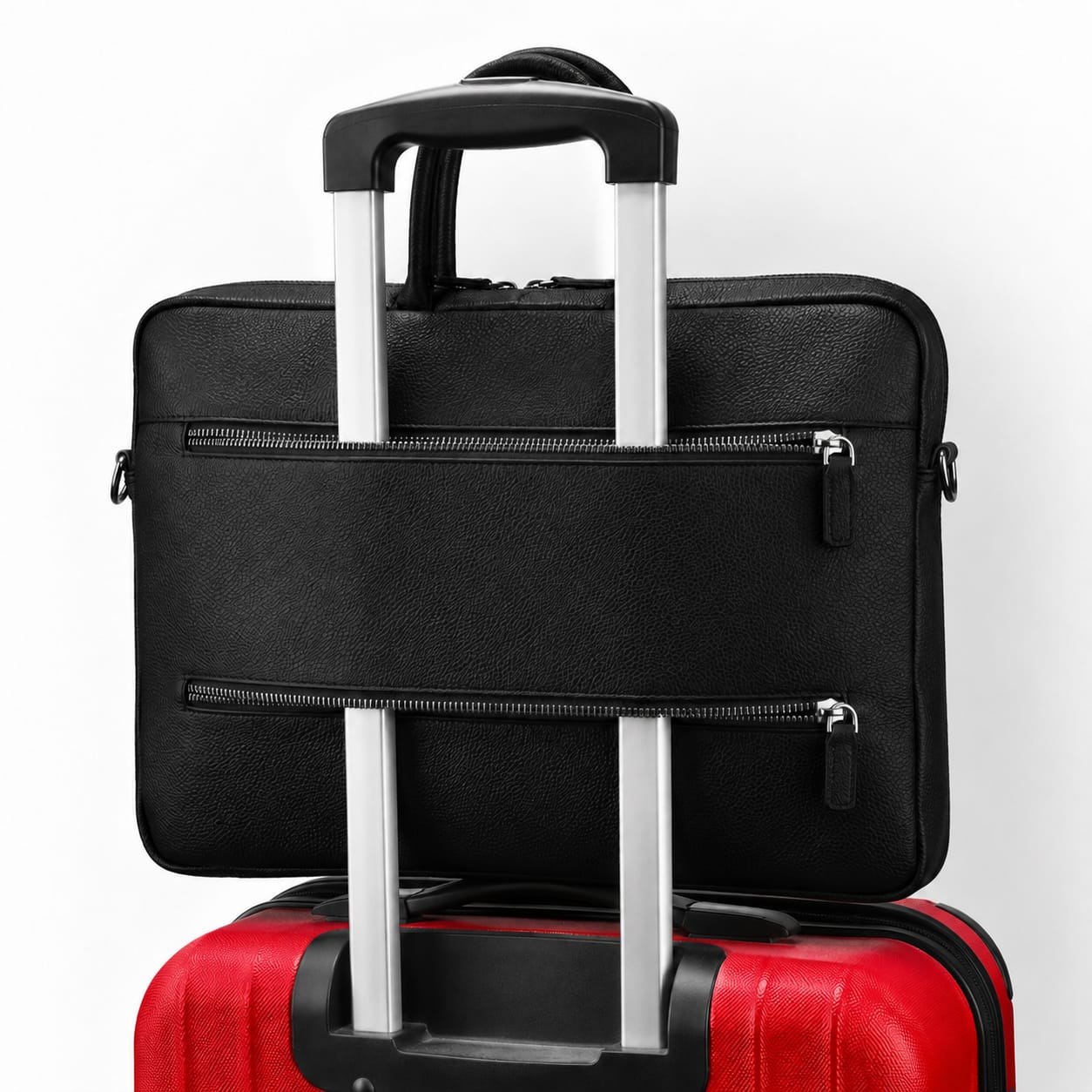Slim Leather Laptop Bag for 13-inch Laptops, Black, on a trolley bag