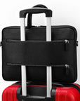Slim Leather Laptop Bag for 13-inch Laptops, Black, on a trolley bag