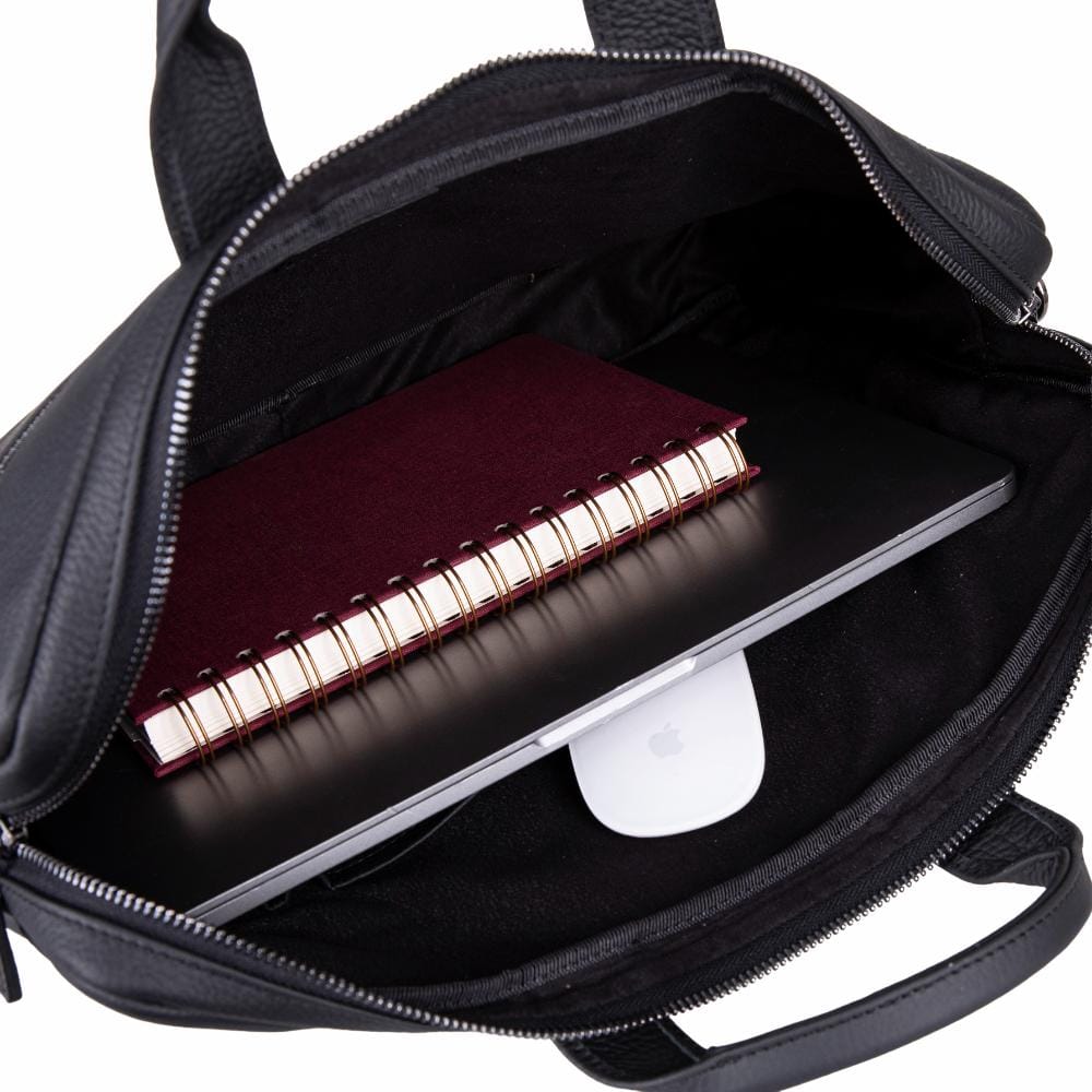 Slim Leather Laptop Bag for 13-inch Laptops, Black, inside