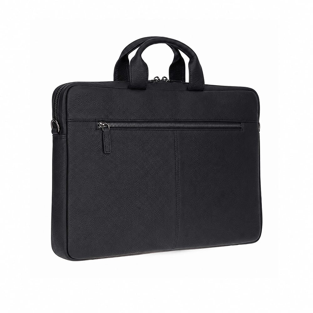 Slim Leather Laptop Bag for 13-inch Laptops, Black, front view