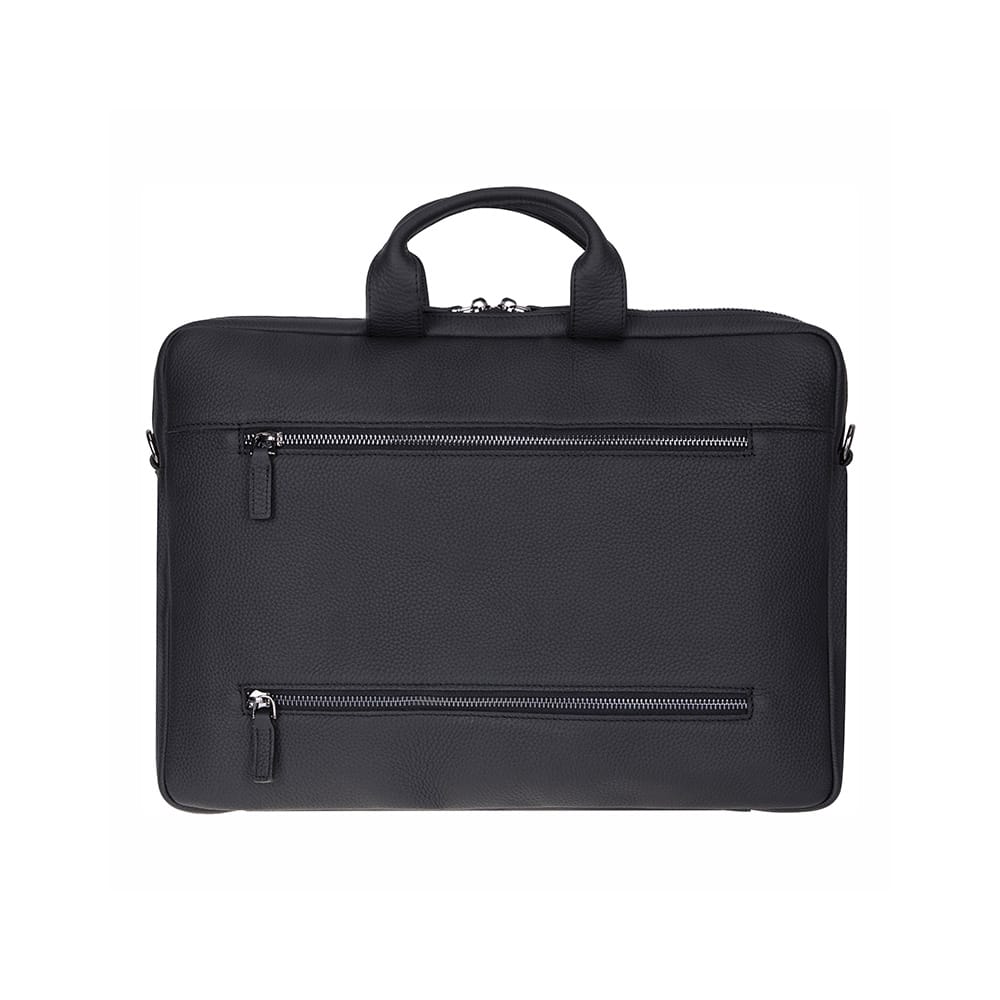 Slim Leather Laptop Bag for 15-inch Laptops, black, back