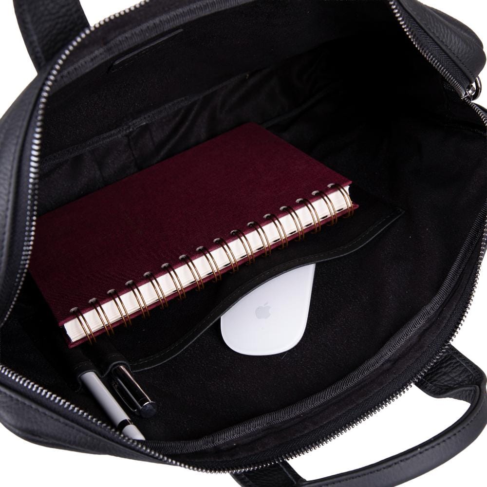 Slim Leather Laptop Bag for 15-inch Laptops, black, open