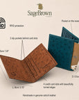 Slim Real Ostrich Leather Bifold Card Wallet with RFID, features and dimensions