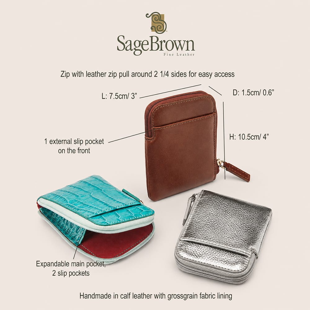 Slimline card and coin purse, features and dimensions