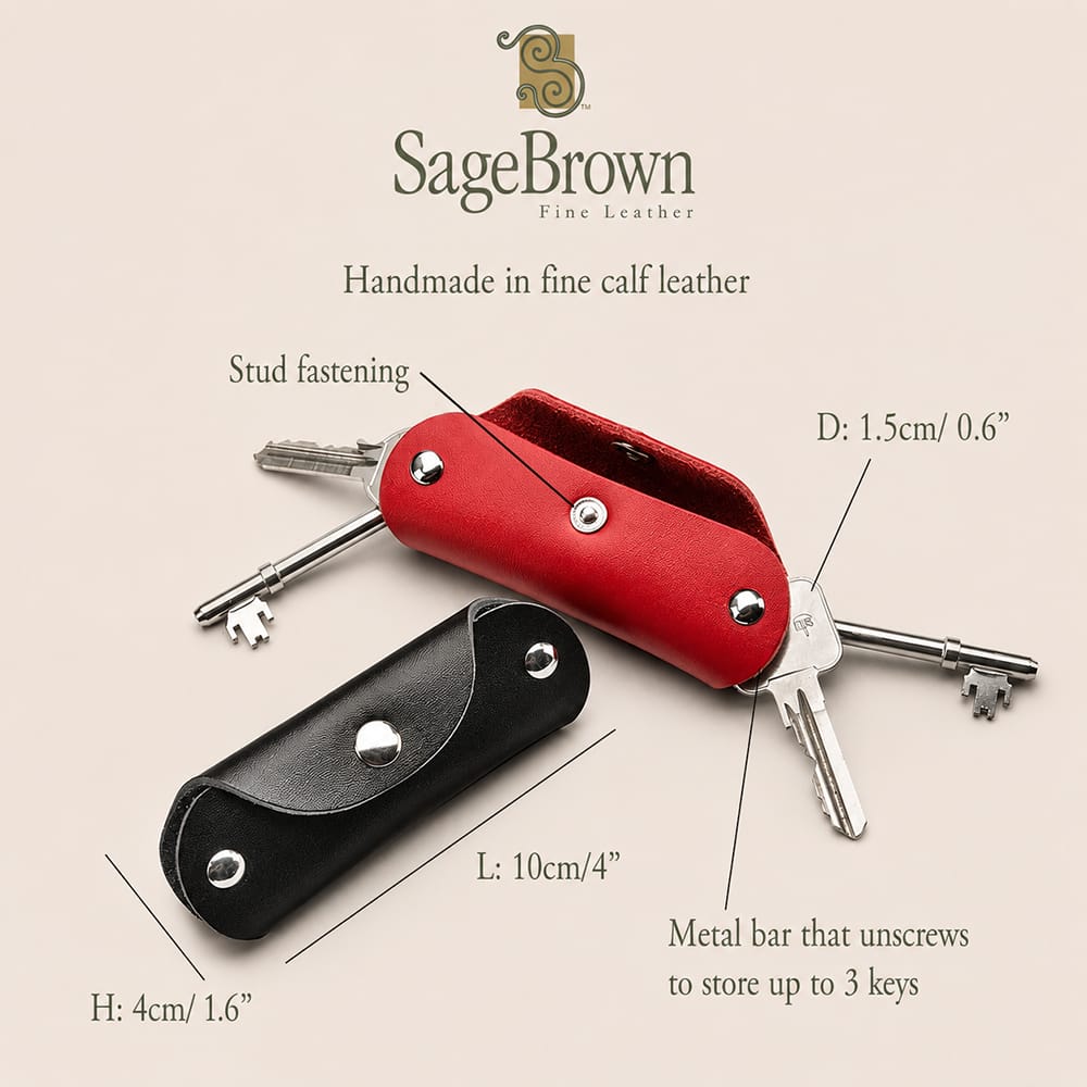 Small Leather Key Case with Dual Metal Screw Bars, features and dimensions