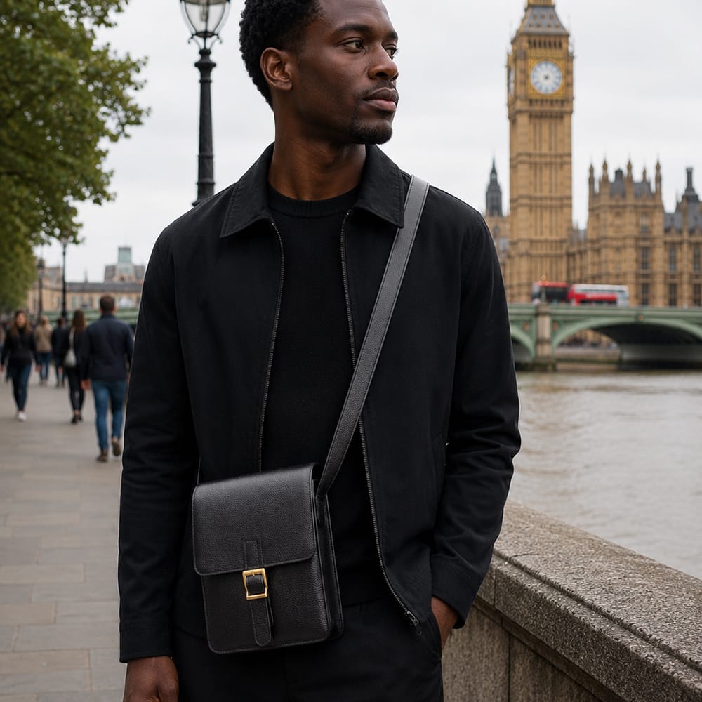 Small leather messenger bag, lifestyle