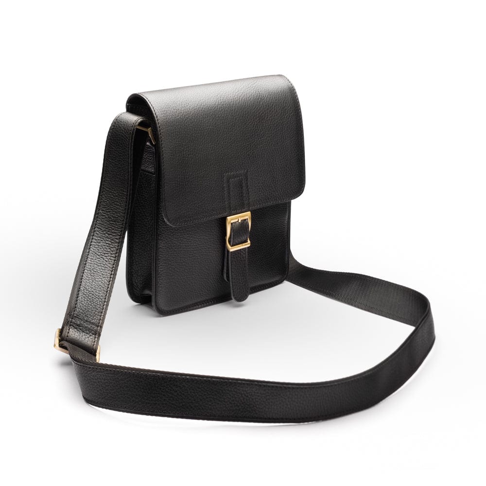 Small leather messenger bag, black, side
