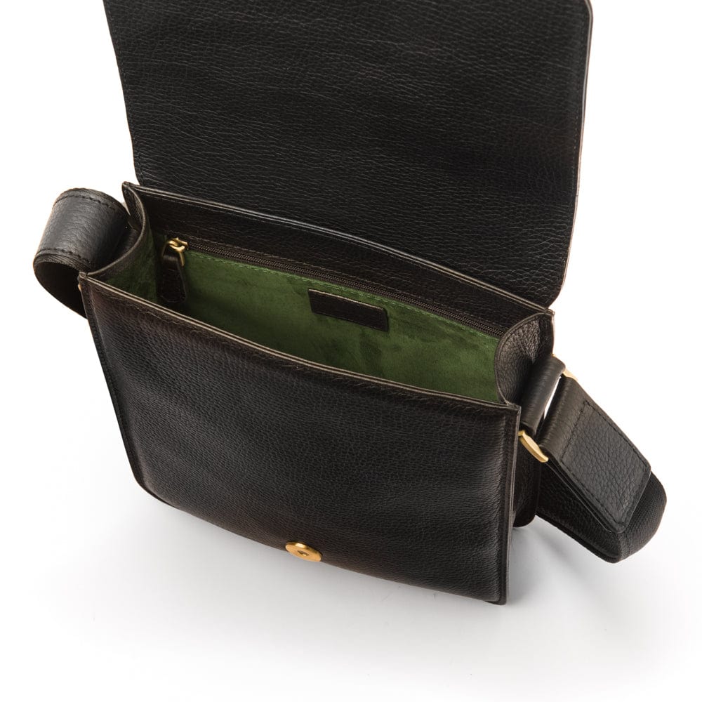 Small leather messenger bag, black, inside