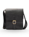 Small leather messenger bag, black, front