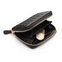 Small zip around woven leather accordion purse, black, inside