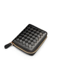 Small zip around woven leather accordion purse, black, front